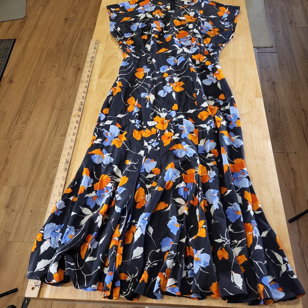 Joie Blue Orange Floral 100% Silk Sleeve Cap Sleeve Mermaid Hem Bias Cut 4